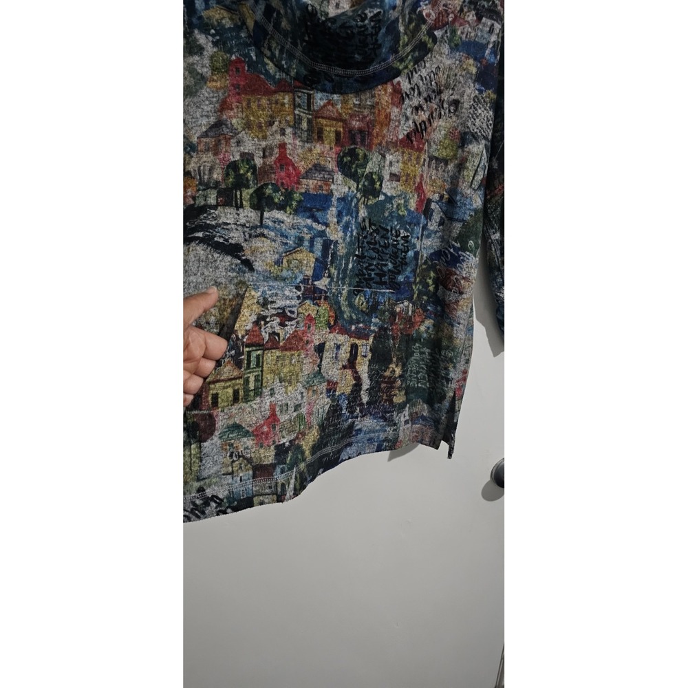 Ali Miles Abstract Village Brushed Knit Top Cowl Neck Sweater Sz Small‎ Pocket - Picture 4 of 10
